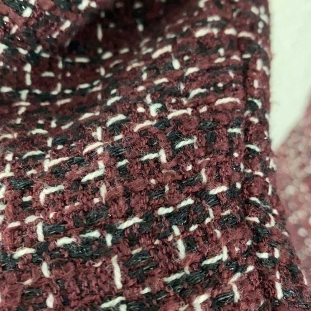 WHBM burgundy white black tweed peplum fringe jacket - Picture 11 of 15